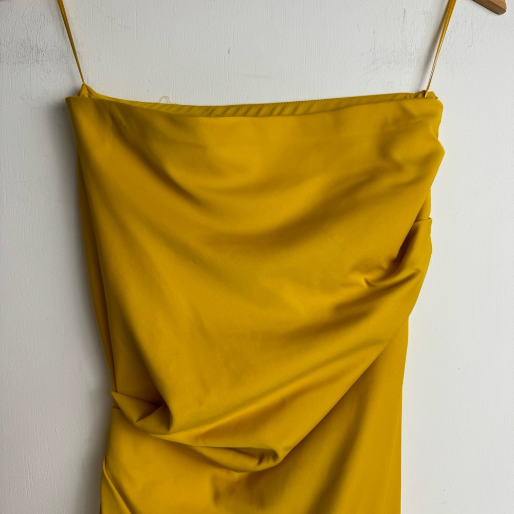 NWT ZARA Strapless Maxi Dress Sz Small Golden Yellow Side Pleats Ruched - Picture 5 of 16